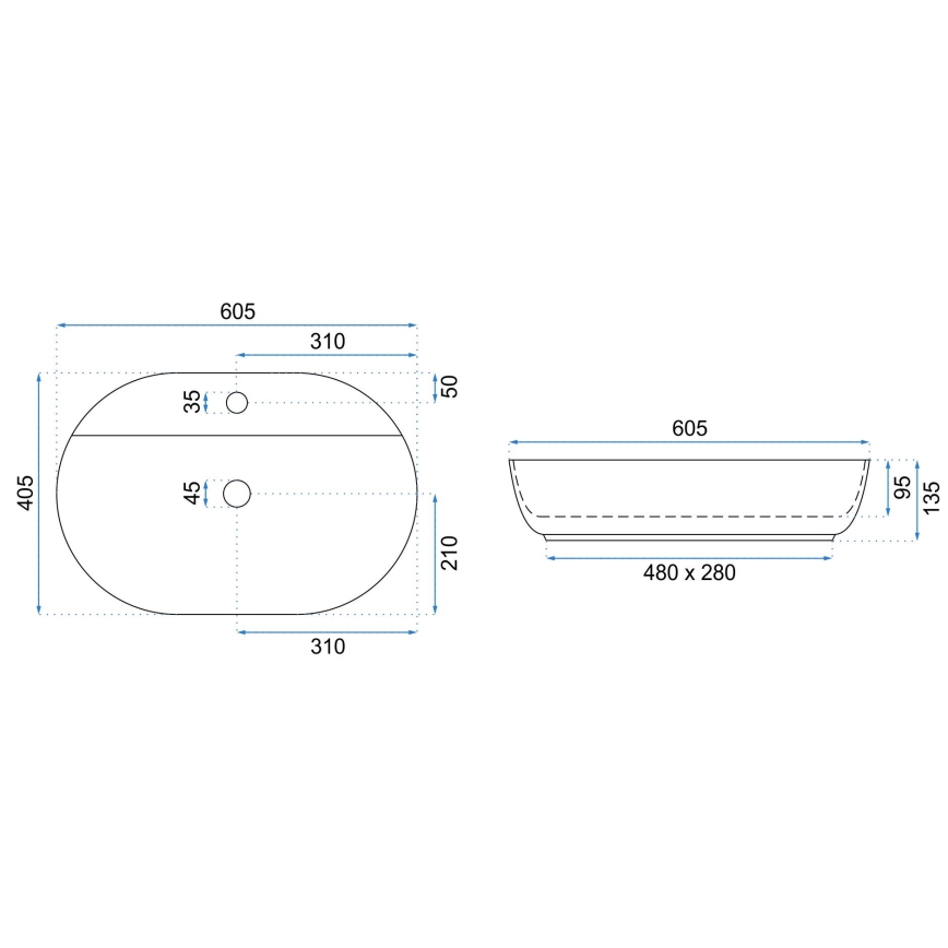 REA-U7900 - AURA countertop washbasin 40.5x60.5 cm ceramic/glossy white