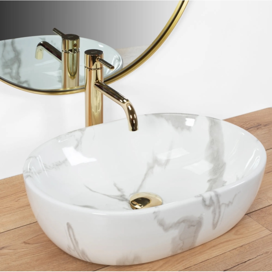 REA-U8001 - AMELIA countertop washbasin 34.5 x 48 cm ceramic / marble effect
