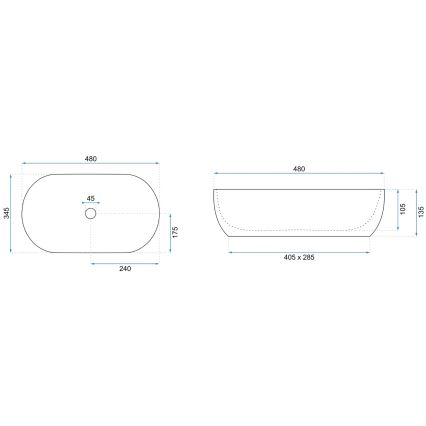 REA-U8001 - AMELIA countertop washbasin 34.5 x 48 cm ceramic / marble effect