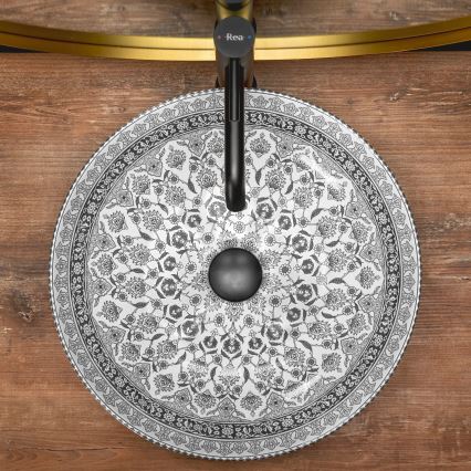 REA-U8002 - ARTE 40 cm ceramic countertop basin/white/black