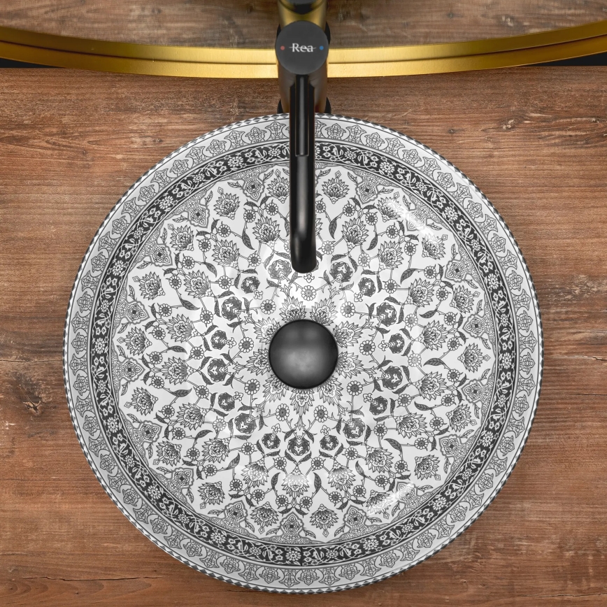 REA-U8002 - ARTE 40 cm ceramic countertop basin/white/black