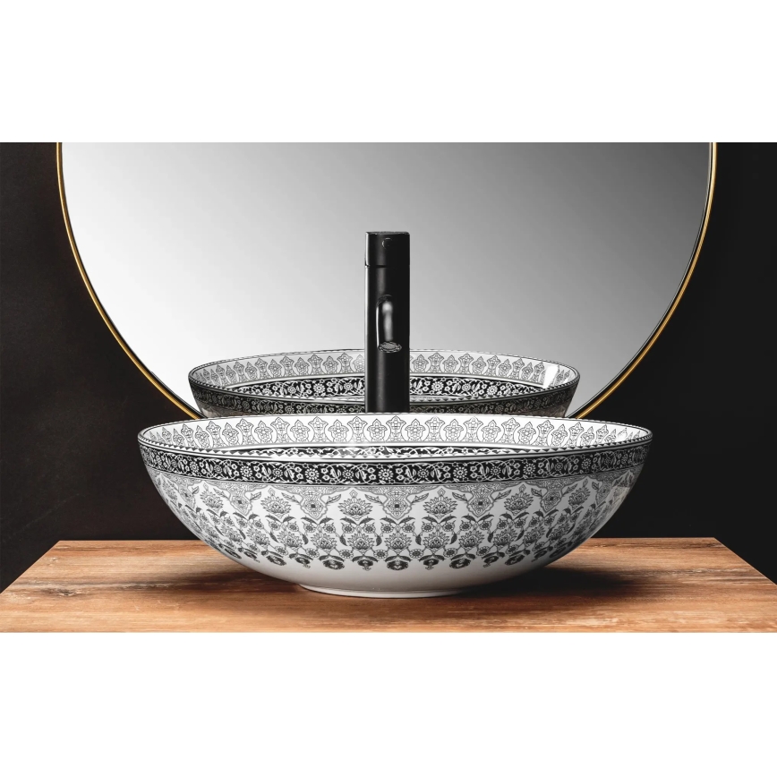 REA-U8002 - ARTE 40 cm ceramic countertop basin/white/black