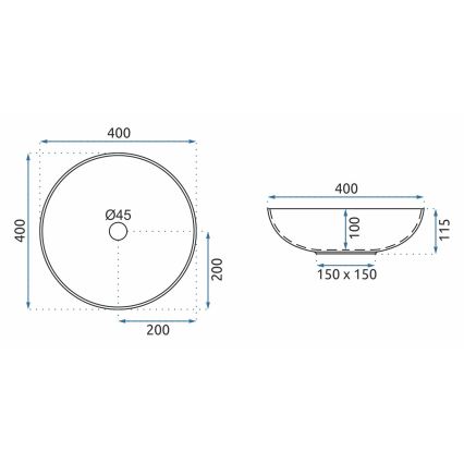 REA-U8002 - ARTE 40 cm ceramic countertop basin/white/black