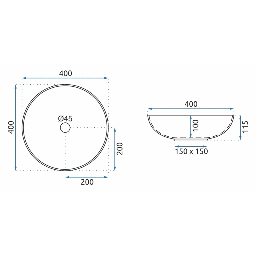 REA-U8002 - ARTE 40 cm ceramic countertop basin/white/black