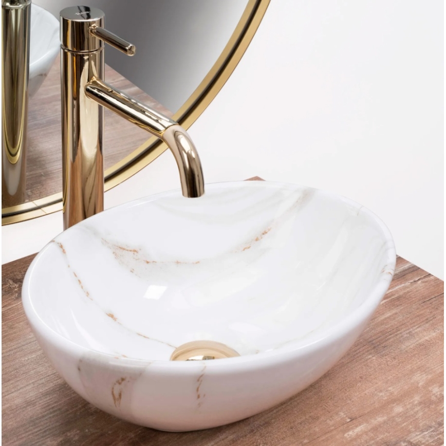 REA-U8014 - SOFIA MINI Countertop Basin 27x34 cm, Ceramic with Marble Decor