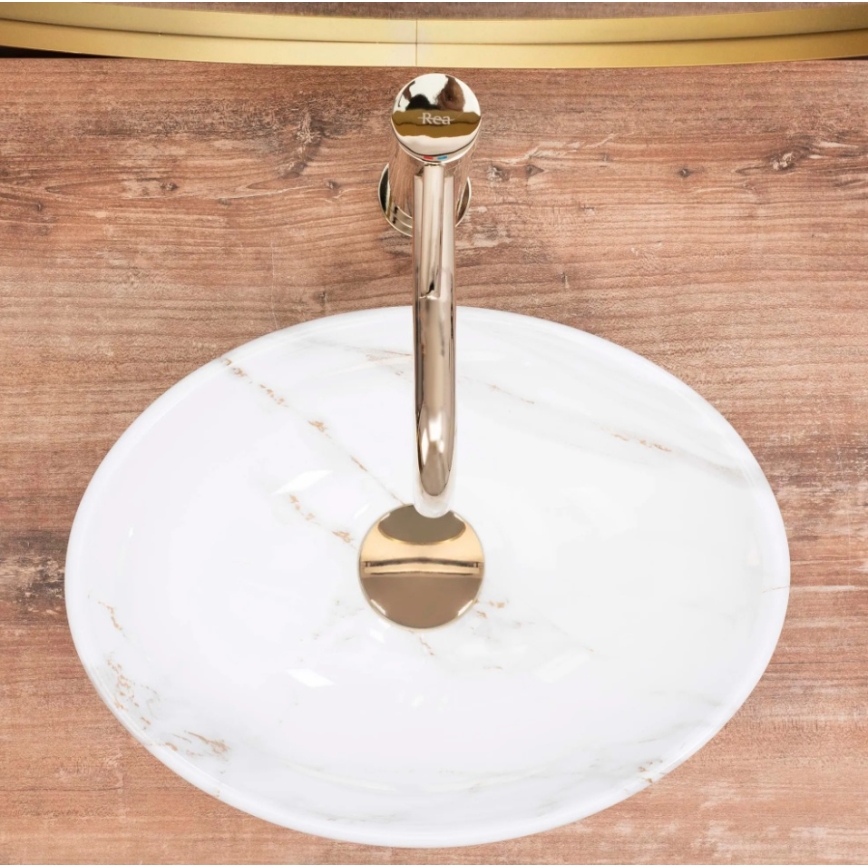 REA-U8014 - SOFIA MINI Countertop Basin 27x34 cm, Ceramic with Marble Decor