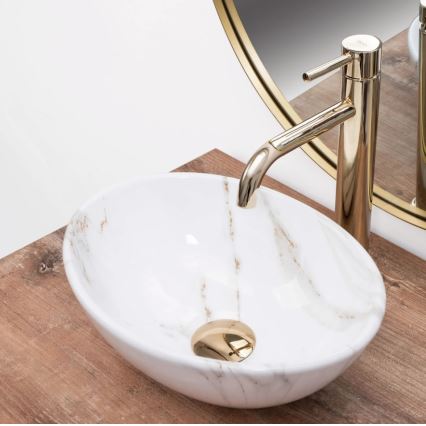 REA-U8014 - SOFIA MINI Countertop Basin 27x34 cm, Ceramic with Marble Decor