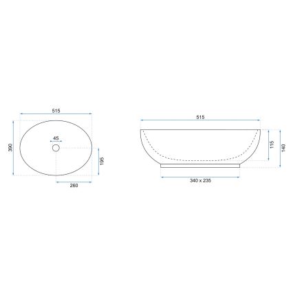 REA-U8198 - CAROLA SLIM Countertop Washbasin 39 x 51.5 cm ceramic/glossy white