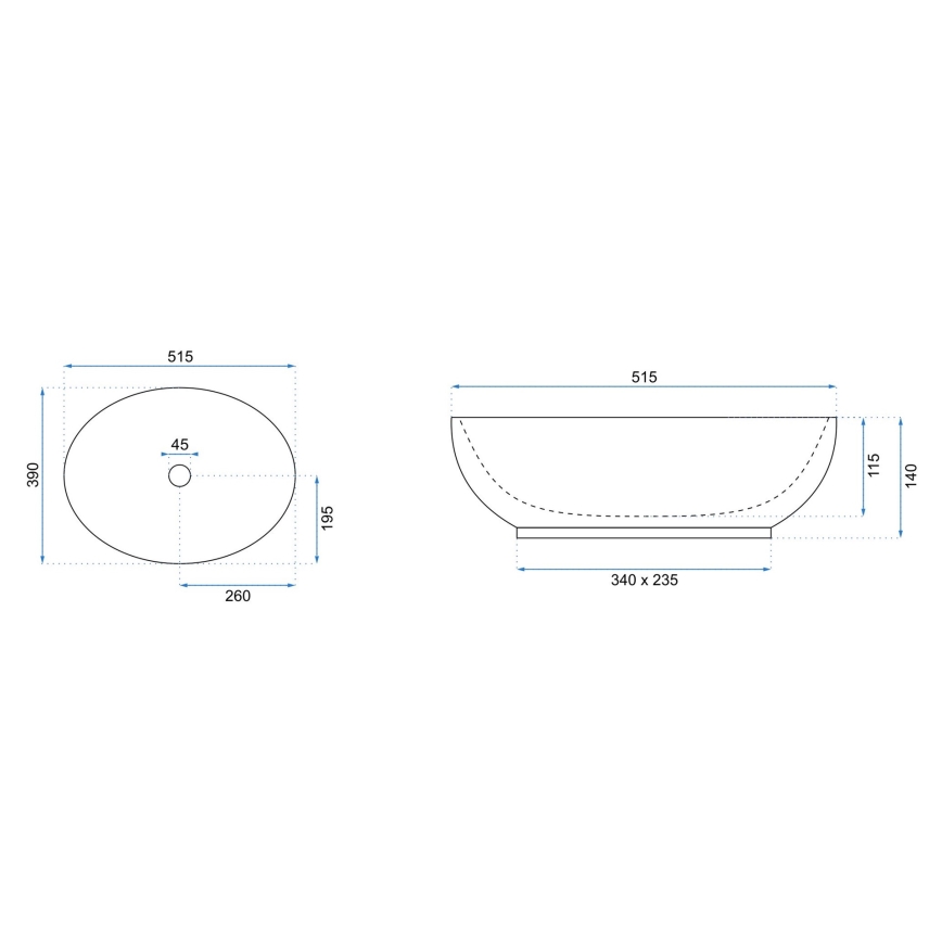 REA-U8198 - CAROLA SLIM Countertop Washbasin 39 x 51.5 cm ceramic/glossy white