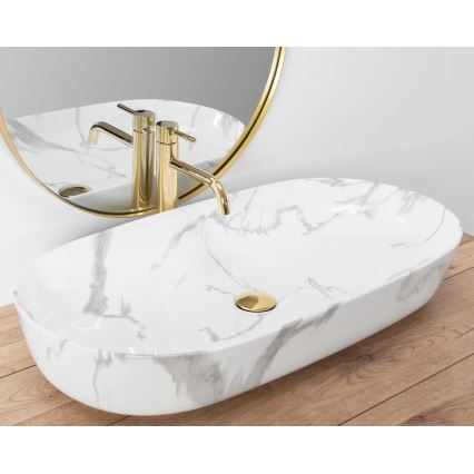 REA-U8403 - CLEO Countertop Washbasin 41 x 81 cm, ceramic with marble-effect finish