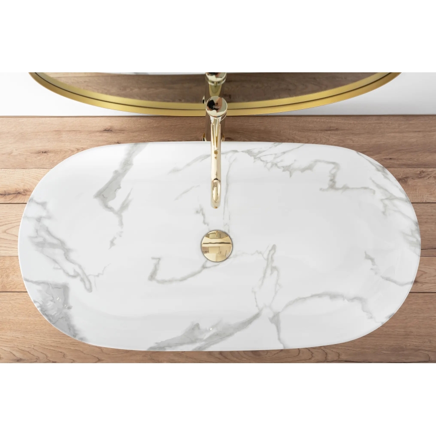 REA-U8403 - CLEO Countertop Washbasin 41 x 81 cm, ceramic with marble-effect finish