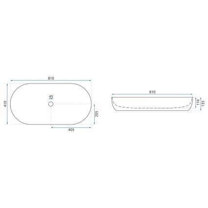 REA-U8403 - CLEO Countertop Washbasin 41 x 81 cm, ceramic with marble-effect finish