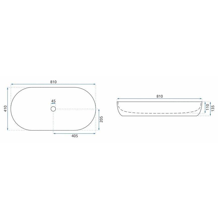 REA-U8403 - CLEO Countertop Washbasin 41 x 81 cm, ceramic with marble-effect finish