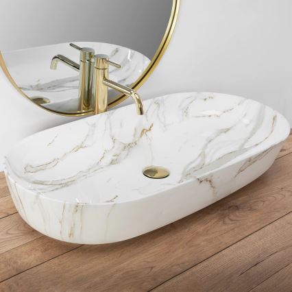 REA-U8404 - CLEO Countertop Basin 41 x 81 cm ceramic/white/marble effect
