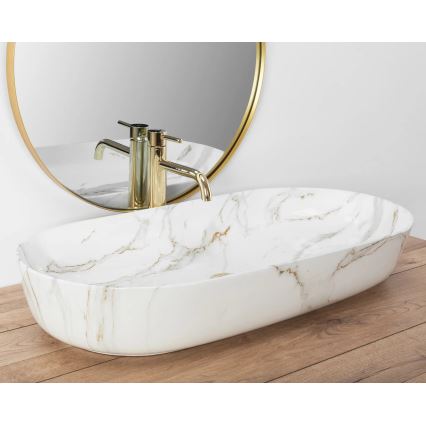 REA-U8404 - CLEO Countertop Basin 41 x 81 cm ceramic/white/marble effect