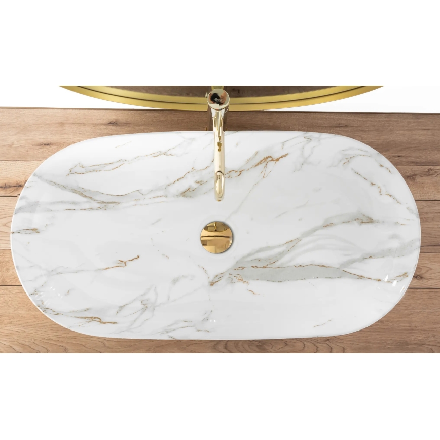 REA-U8404 - CLEO Countertop Basin 41 x 81 cm ceramic/white/marble effect
