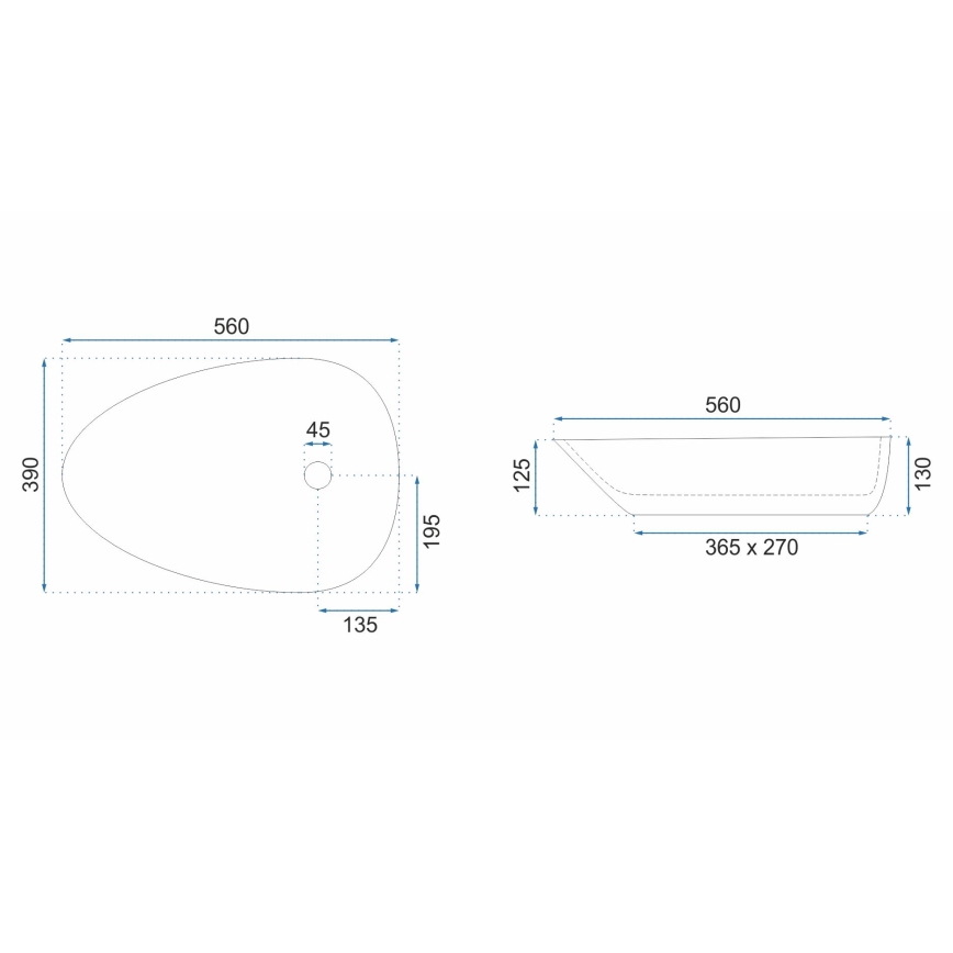 REA-U8536 - GRETA Countertop Basin 39x56 cm, Ceramic/Glossy White