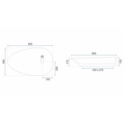 REA-U8537 - GRETA countertop basin 40 x 65.5 cm, ceramic / glossy white