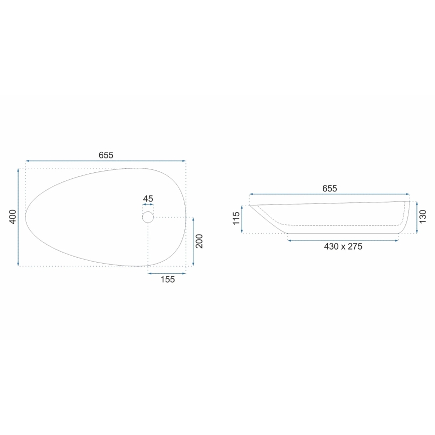 REA-U8537 - GRETA countertop basin 40 x 65.5 cm, ceramic / glossy white