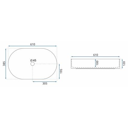 REA-U8565 - NADIA Countertop Basin 38.5 x 61 cm, ceramic / matte black