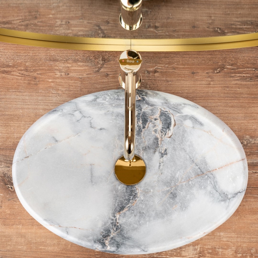 REA-U8567 - LINDA Countertop Washbasin 34 × 48.5 cm, Ceramic with Marble Effect