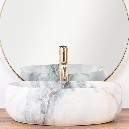 REA-U8567 - LINDA Countertop Washbasin 34 × 48.5 cm, Ceramic with Marble Effect