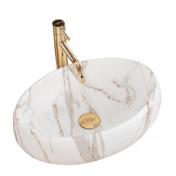 REA-U8568 - LINDA Countertop Washbasin 34 x 48.5 cm, Ceramic with Marble Effect