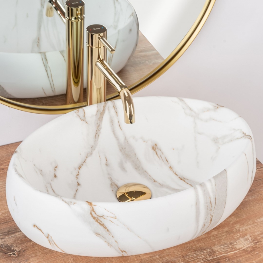 REA-U8568 - LINDA Countertop Washbasin 34 x 48.5 cm, Ceramic with Marble Effect