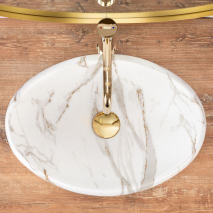 REA-U8568 - LINDA Countertop Washbasin 34 x 48.5 cm, Ceramic with Marble Effect