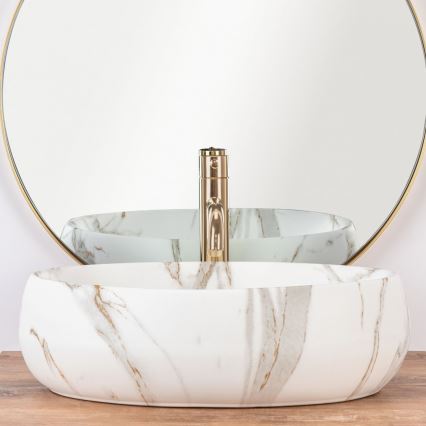 REA-U8568 - LINDA Countertop Washbasin 34 x 48.5 cm, Ceramic with Marble Effect