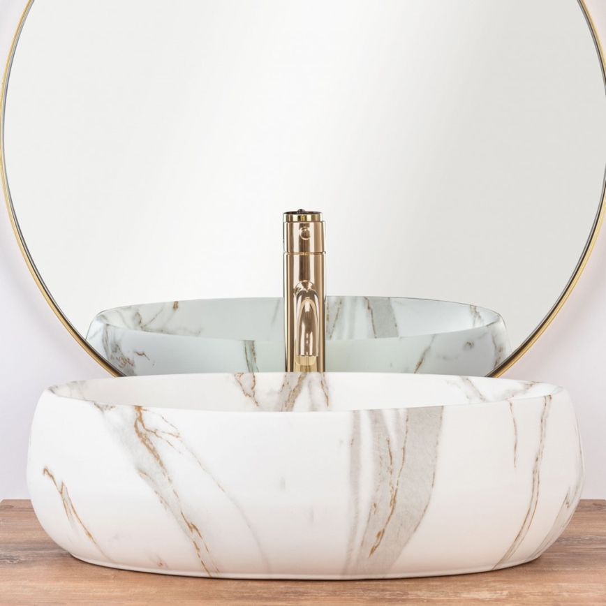 REA-U8568 - LINDA Countertop Washbasin 34 x 48.5 cm, Ceramic with Marble Effect