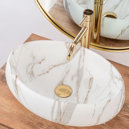 REA-U8568 - LINDA Countertop Washbasin 34 x 48.5 cm, Ceramic with Marble Effect