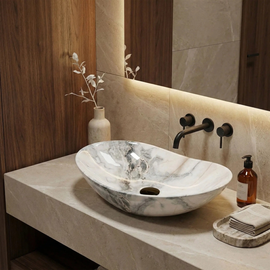 REA-U8596 - ROYAL Countertop Washbasin 36x62,5 cm ceramic/white/grey/stone effect