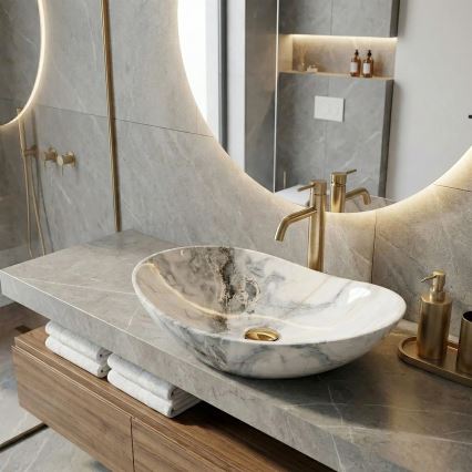 REA-U8596 - ROYAL Countertop Washbasin 36x62,5 cm ceramic/white/grey/stone effect