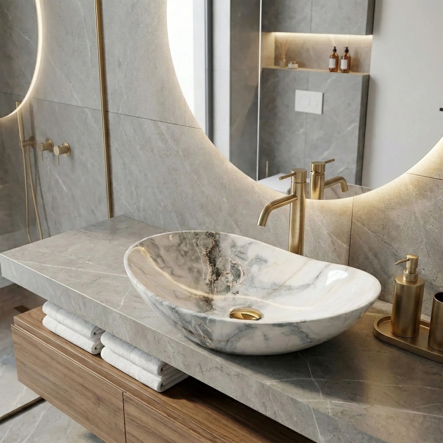 REA-U8596 - ROYAL Countertop Washbasin 36x62,5 cm ceramic/white/grey/stone effect