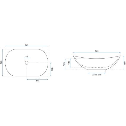 REA-U8596 - ROYAL Countertop Washbasin 36x62,5 cm ceramic/white/grey/stone effect