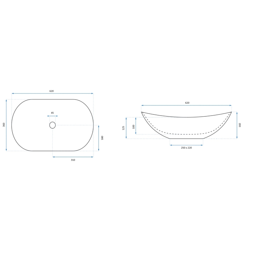 REA-U8597 - ROYAL Countertop Washbasin 36x62 cm, Ceramic / Marble Effect