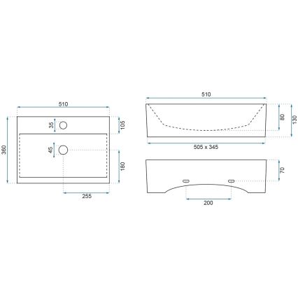 REA-U8701 - BONITA Countertop basin 36x51 cm ceramic/glossy white