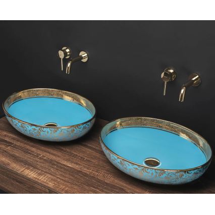 REA-U8709 - Countertop washbasin MARGOT 40x52 cm ceramic/blue/gold