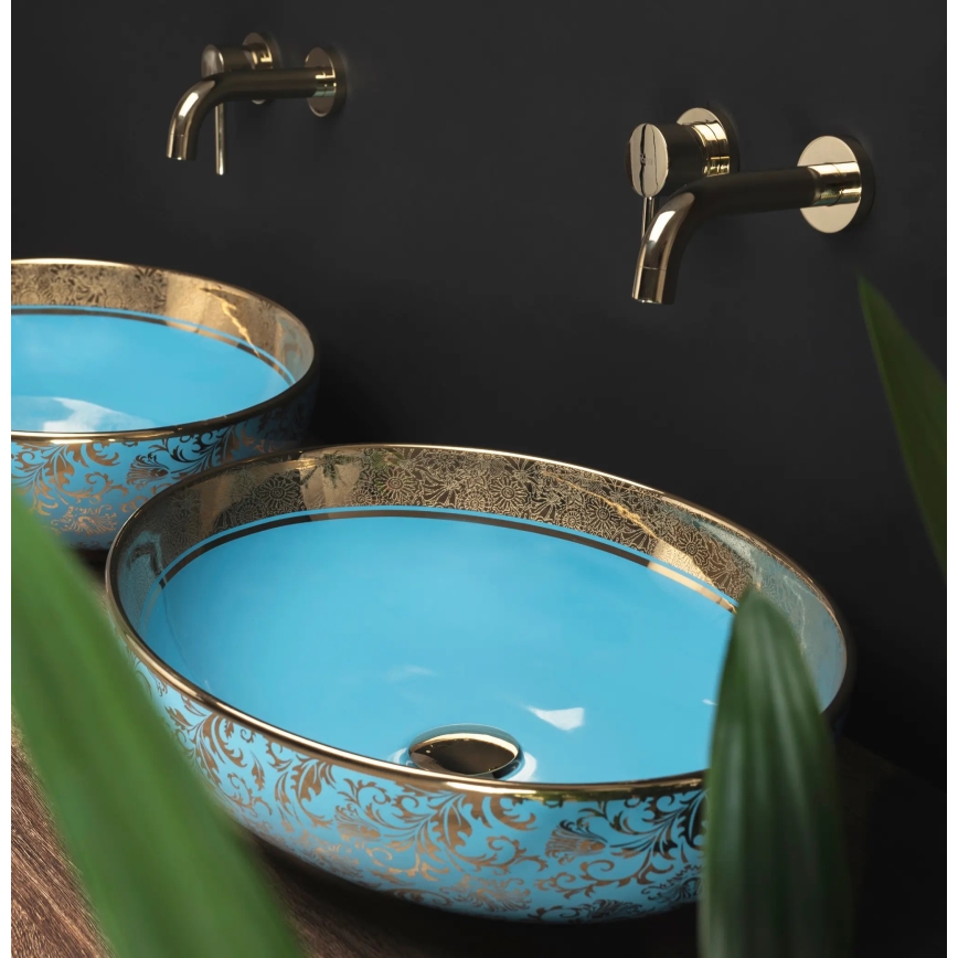 REA-U8709 - Countertop washbasin MARGOT 40x52 cm ceramic/blue/gold