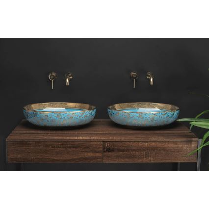 REA-U8709 - Countertop washbasin MARGOT 40x52 cm ceramic/blue/gold