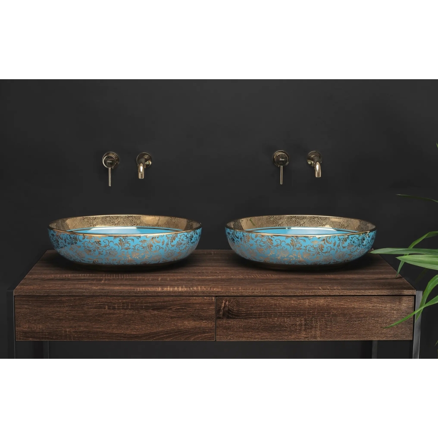 REA-U8709 - Countertop washbasin MARGOT 40x52 cm ceramic/blue/gold