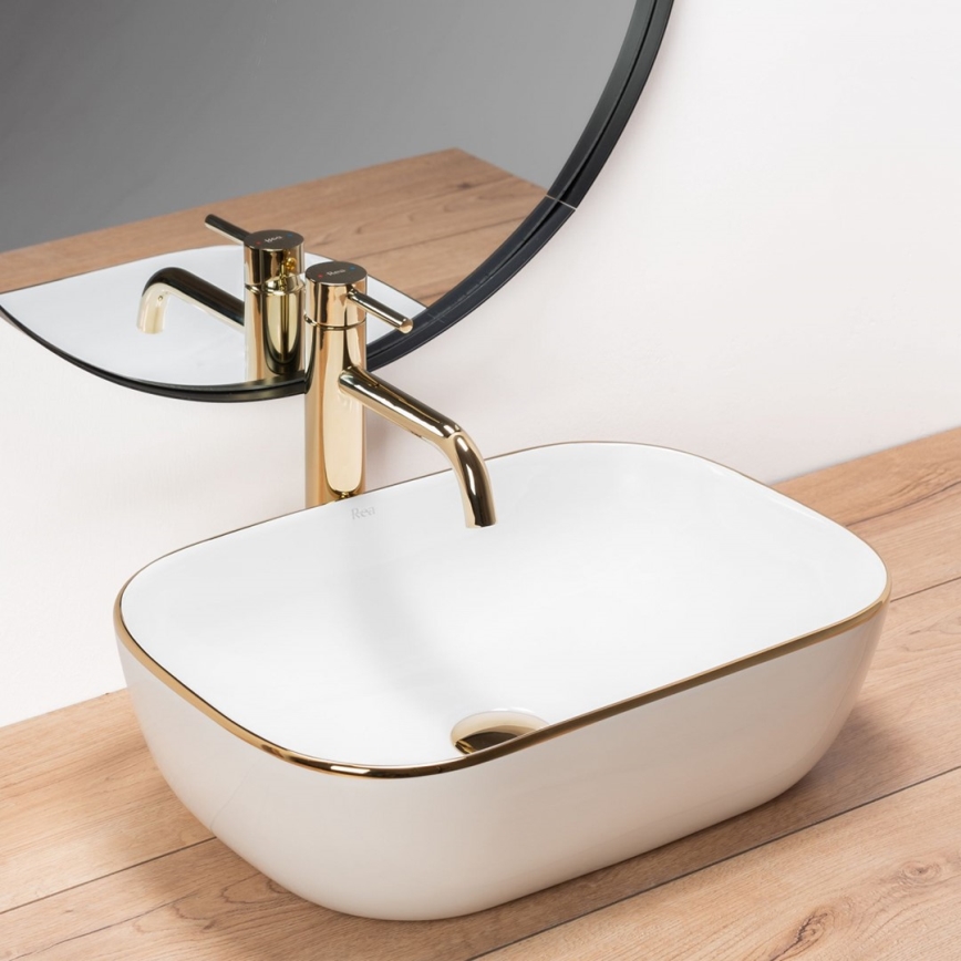 REA-U8736 - BELINDA Countertop Basin 33.5 x 46.5 cm ceramic/white/gold