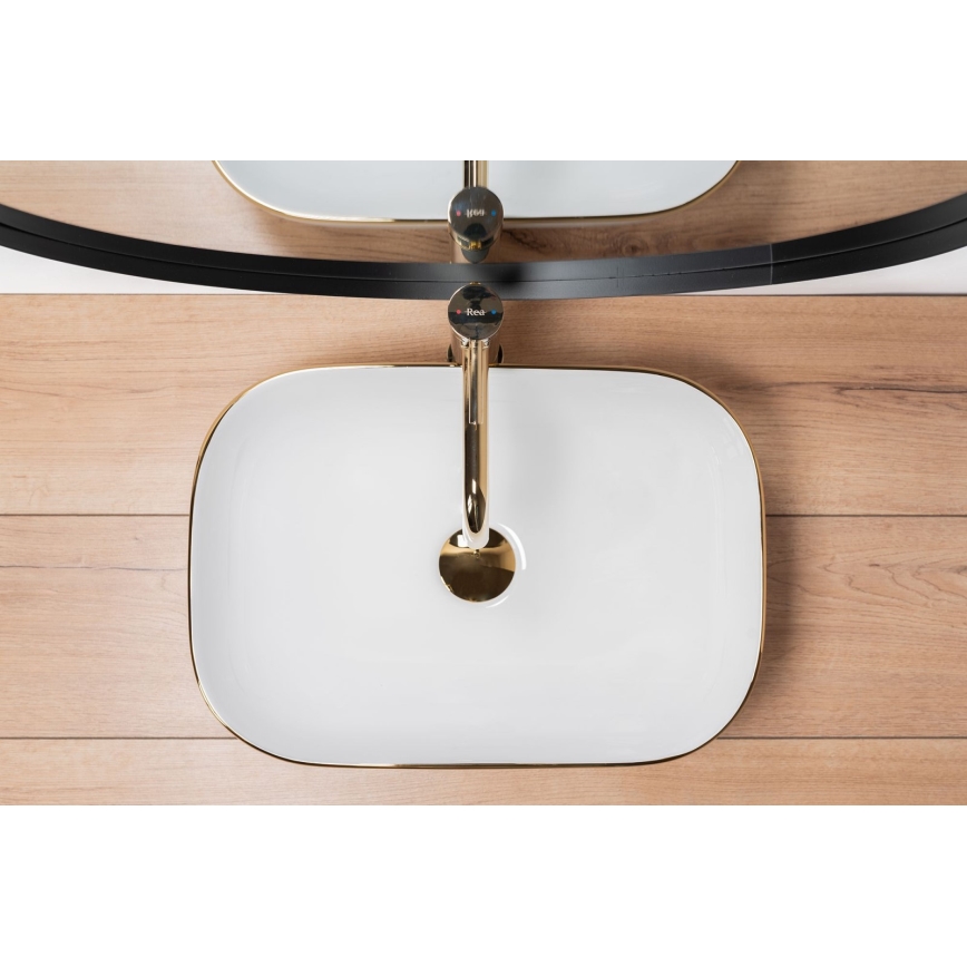 REA-U8736 - BELINDA Countertop Basin 33.5 x 46.5 cm ceramic/white/gold