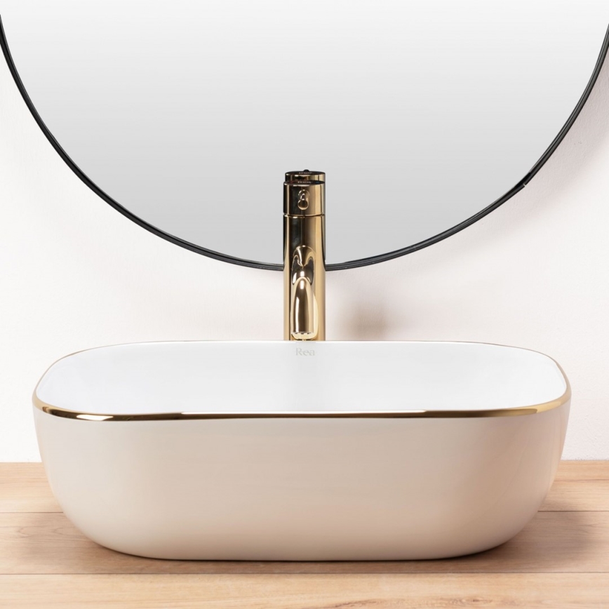 REA-U8736 - BELINDA Countertop Basin 33.5 x 46.5 cm ceramic/white/gold
