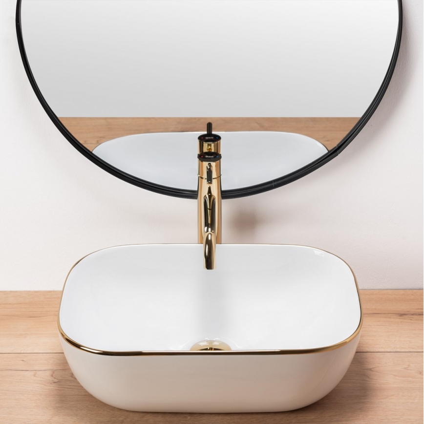 REA-U8736 - BELINDA Countertop Basin 33.5 x 46.5 cm ceramic/white/gold