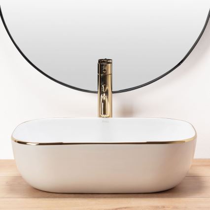 REA-U8736 - BELINDA Countertop Basin 33.5x46.5 cm ceramic/white/gold