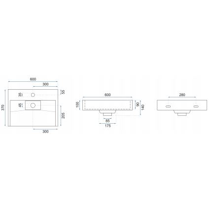 REA-U8779 - GOYA 37 x 60 cm Countertop Basin, Mineral Composite / Matte Black
