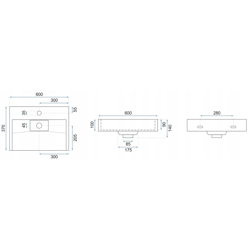 REA-U8779 - GOYA 37 x 60 cm Countertop Basin, Mineral Composite / Matte Black