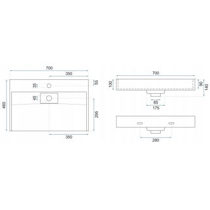 REA-U8802 - GOYA Countertop Basin 46 x 70 cm, Quartz Composite / Matte Black